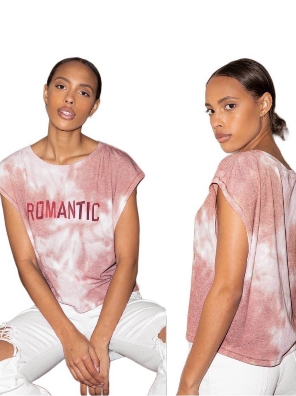 We The Free Free People Romantic Tie-Dye Cap Sleeve Tee - Dusty Rose